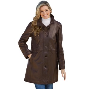 Woman Within Women's Plus Size Leather Swing Coat - 1 of 4