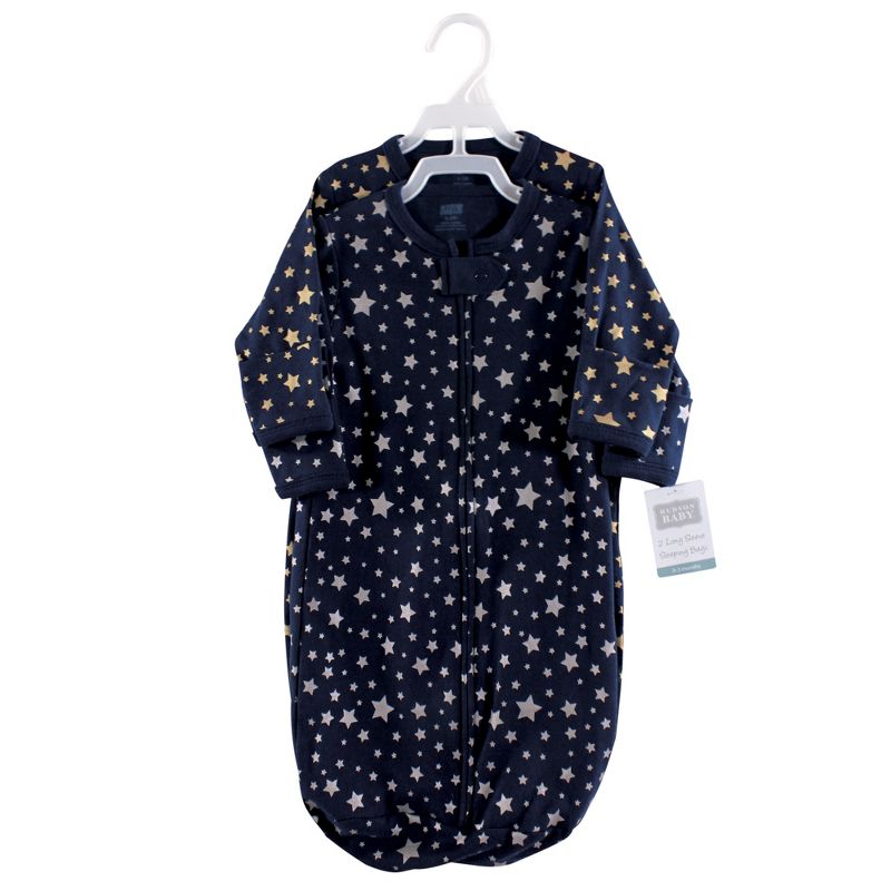 Hudson Baby Infant Cotton Long-Sleeve Wearable Sleeping Bag, Sack, Blanket, Metallic Stars, 3 of 4