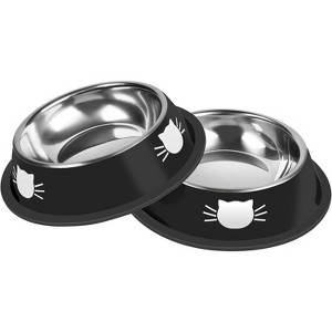 2 Pcs Non-Slip Stainless Steel Small Cat Food Bowls - Unbreakable, 7 Oz, Removable Rubber Base, Easy to Clean, Lovely Color - 1 of 4