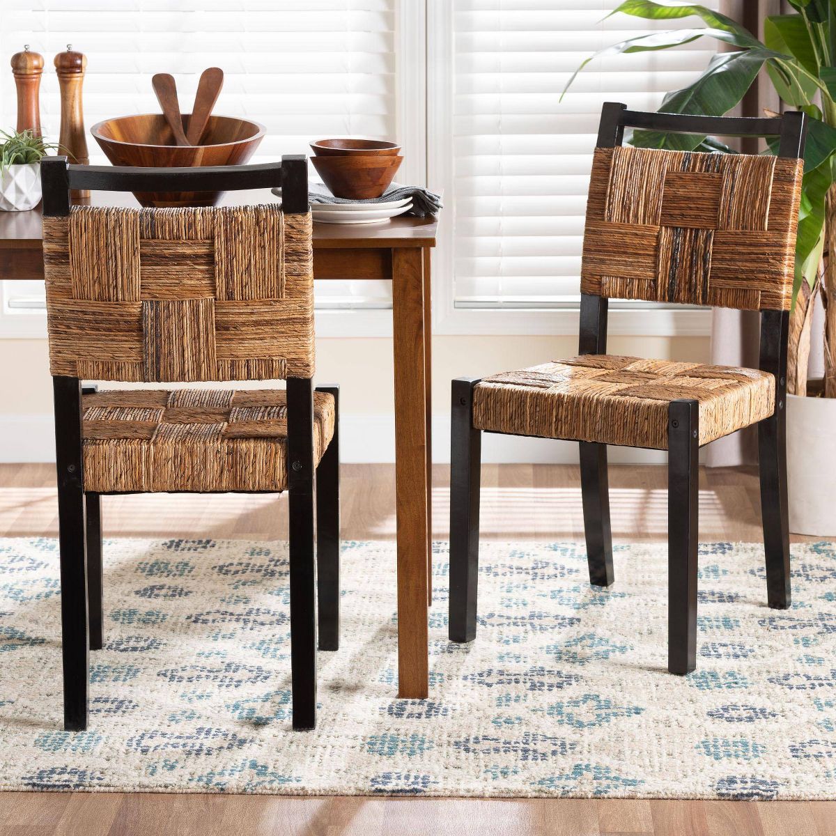 bali & pari Raniya Handwoven Seagrass Set of 2 Dining Chair Natural Brown/Black - thumbnail 4