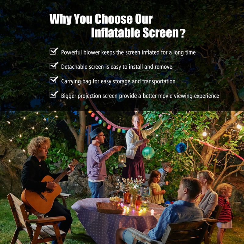Costway 14FT\16FT\18FT\20FT Inflatable  Projector Screen Projection Outdoor Home Theater W/ Blower, 5 of 11