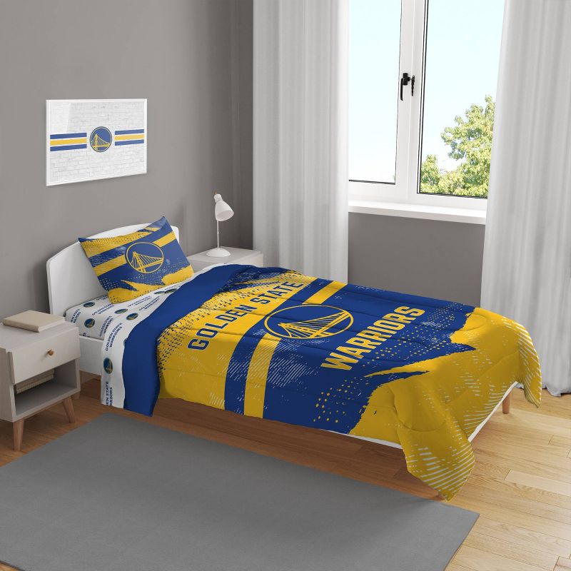 NBA Golden State Warriors Slanted Stripe Twin Bedding Set in a Bag - 4pc, 1 of 4