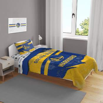 NBA Golden State Warriors Slanted Stripe Twin Bedding Set in a Bag - 4pc