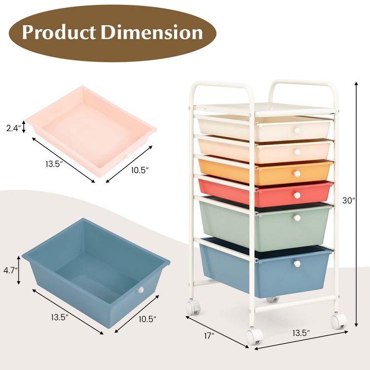 Costway 6 Drawer Rolling Storage Cart Scrapbook Paper Office Organizer  Yellow/Black/Clear/MultiColor/Colorful/Macaron/Mixed Pink/Mixed Black/Hot Pink, 3 of 10