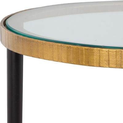 Antique Gold and Black Round Glass Side Table