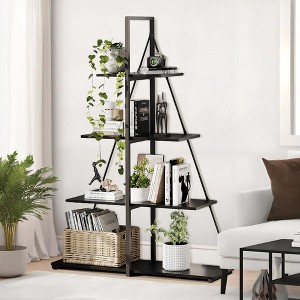 Bookshelf, 4 Tier-Shelf Ladder Book case, A-Shaped Sturdy Shelves Display, Wooden Bookcase Storage Organizer for Living Room, Home Office, Bedroom - 1 of 4