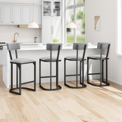 Garvee Bar Stools Set, Counter Height Bar Stools with Soft Velvet Upholstery & Metal Legs, Kitchen Island Stools with Back for Home Bar