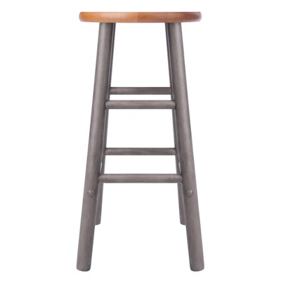 24" Gray and Teak Backless Wood Counter Stools Set