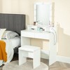 FurnitureR Make Up Vanity Desk Set, Vanity Desk with Mirror and Lights, Make Up Table and Stool Set, Wooden Dressing Table with 2 Drawers, White - 2 of 4