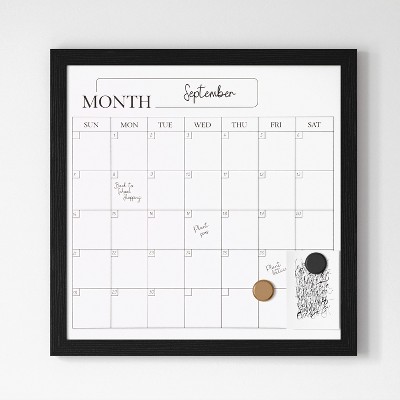 Black Woodgrain Magnetic Monthly Dry Erase Calendar with Marker and Magnets