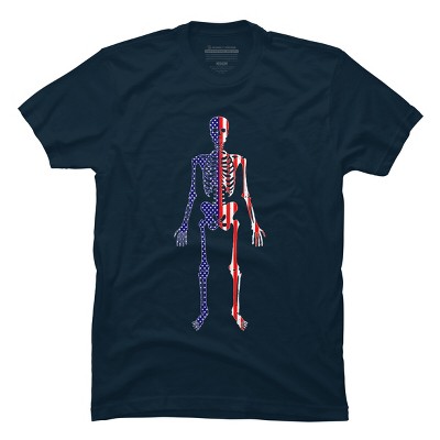 Men's Design By Humans July 4th Patriotic Skeleton USA Flag By Ujangkasep T-Shirt