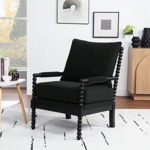 SEYNAR Mid Century Teddy Velvet Fabric Wood Accent Armchair with Cushion - 1 of 4
