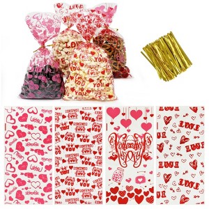 Wrapables 100pcs Valentines Cellophane Treat Bags and Ties - 1 of 4