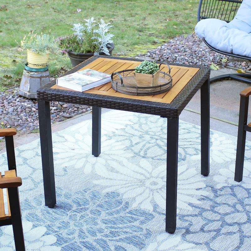 Sunnydaze Outdoor Acacia Wood and Faux Wicker Resin Patio Dining Table - 31.5" - Brown and Black, 3 of 9