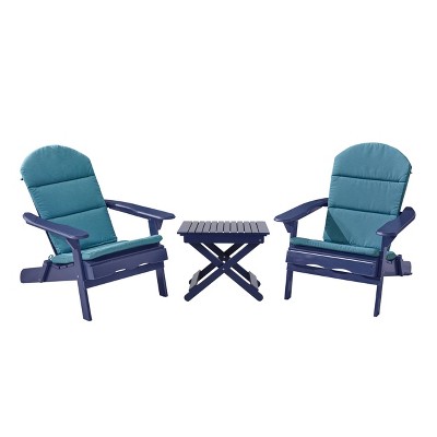 Malibu 3pc Outdoor 2 Seater Acacia Wood Chat Set with Cushions - Dark Teal/Navy - Christopher Knight Home