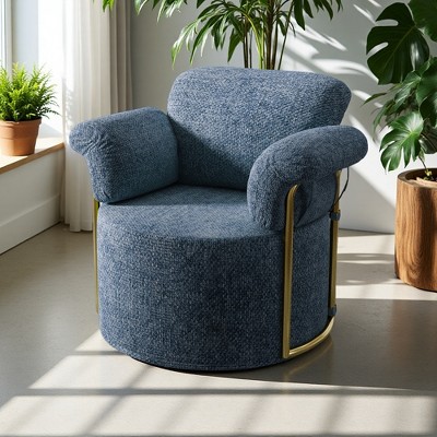 360-degree Swivel Barrel Fabric Accent Chair with Gold Metal Legs