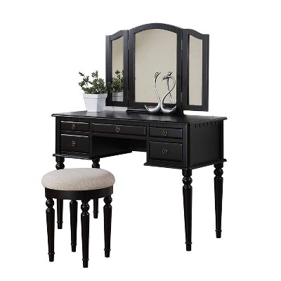 Commodious Vanity Set Featuring Stool And Mirror - Benzara