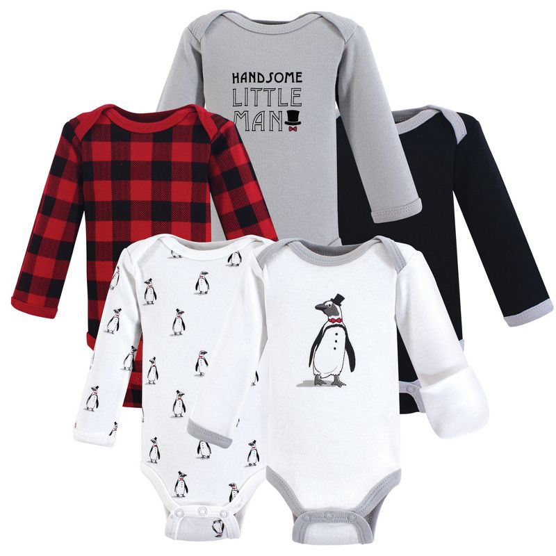 Hudson Baby Infant Boy Cotton Preemie Long-Sleeve Bodysuits 5pk, Penguin, Preemie, 1 of 3