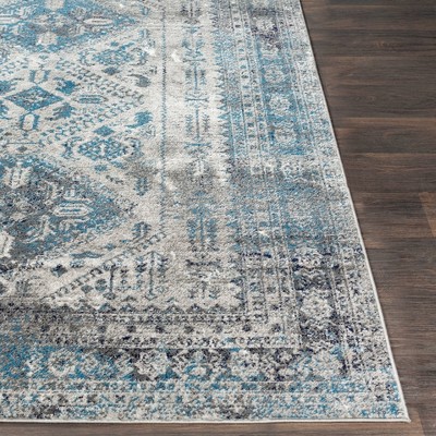 Livabliss 5'3" Square Gray and Blue Synthetic Oriental Area Rug