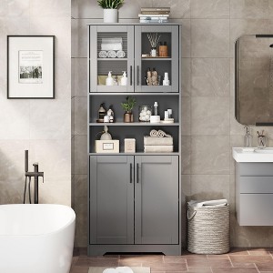 Tall Storage Cabinet with Glass Doors, 67" Freestanding Pantry Cabinet with Adjustable Shelves for Kitchen and Living Room - 1 of 4