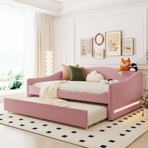 Full Size Upholstered Daybed with Light and Trundle for Bedroom or Apartment - 1 of 4