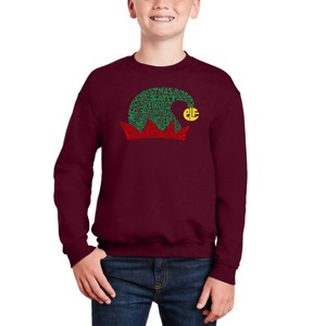 LA Pop Art Christmas Elf Hat - Boy's Word Art Crewneck Sweatshirt - 1 of 3