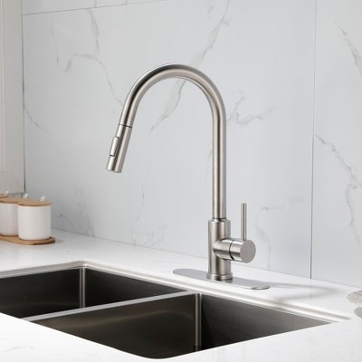 Munora Single Handle High Arc Pull Out Kitchen Faucet with Pull Down Sprayer, Stainless Steel