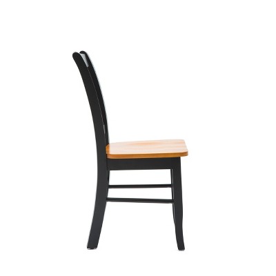 Set of 2 Black and Oak High Slat Back Dining Chairs