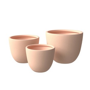 LeisureMod Dahlia Tapered Round Poly-Stone Planter Set with Drainage Holes, Weather-Resistant for Indoor/Outdoor Use – Set of 3 - 1 of 4