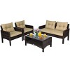 Costway 4PCS Patio Rattan Furniture Set Loveseat Sofa Coffee Table Garden W/ Cushion - image 3 of 4