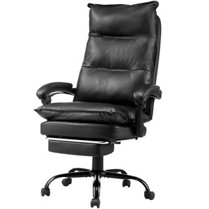 VEVOR Office Chair with Footrest, 400lb Capacity Office Chair with Lumbar Pillow, Height Adjustable PU Leather Reclining Desk Chairs, Black - 1 of 4