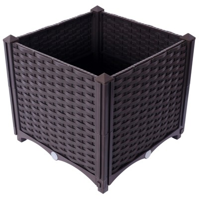 VisioGear Self-Watering Planter Box, Deep Raised Garden Bed Plastic Planter Boxes for Vegetables, Flowers and Succulents, Brown, 15.7"*15.7"*14.7"