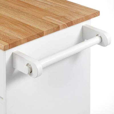 White MDF Kitchen Cart with Rubberwood Top and Spice Rack