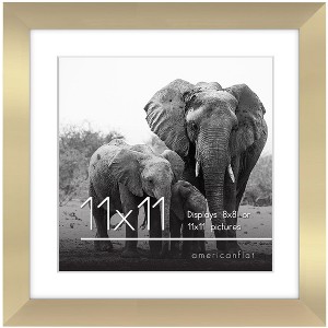 Americanflat 11x11 Picture Frame in Gold - Displays 8x8 With Mat and 11x11 Without Mat - Composite Wood with Shatter Resistant Glass - 1 of 4