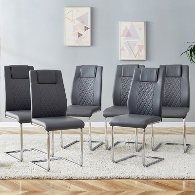 Set of 6 Faux Leather Dining Chairs with High Back and Metal Legs,Modern Upholstered Chairs for Dining Room-The Pop Home