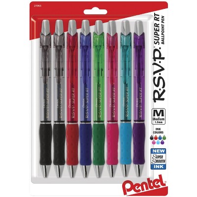 Pentel R.S.V.P. Super RT Ballpoint Pen, 1.0 mm Medium Line, Assorted, set of 8