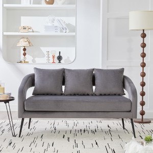 APRILSOUL53.7"Modern Upholstered Velvet Open Back Loveseat Settee with 3 Pillows, Small Comfy Sofa 2-Seater Mini Sofa - 1 of 4
