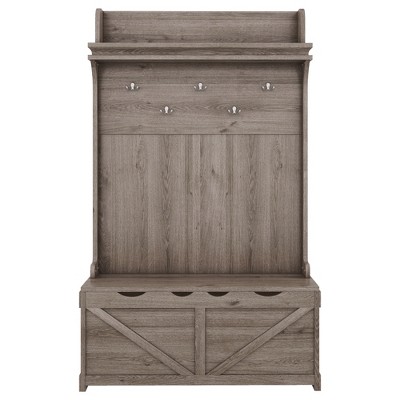 Vynxaria Dark Blue Freestanding Coat Rack with Drawers, 5 Hooks and Storage Bench, Ideal for Entrance Porch