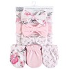 Hudson Baby Infant Girl Cotton Headband and Scratch Mitten 6pc Set, Pink Floral, 0-6 Months - 2 of 2
