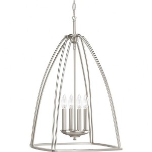 Progress Lighting Tally 4-Light Foyer Brushed Nickel Pendant, Open Foyer, White Glass Shade - 1 of 2