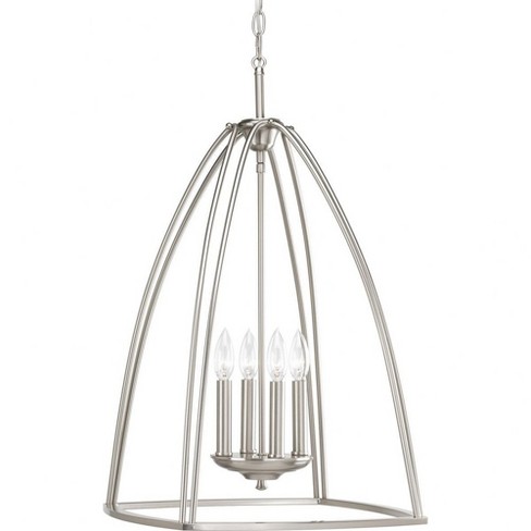 Progress Lighting Tally 4-Light Foyer Brushed Nickel Pendant, Open Foyer,  White Glass Shade
