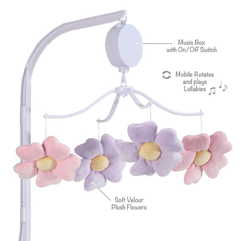Bedtime Originals Lavender Floral Musical Baby Crib Mobile Soother Toy, 4 of 9