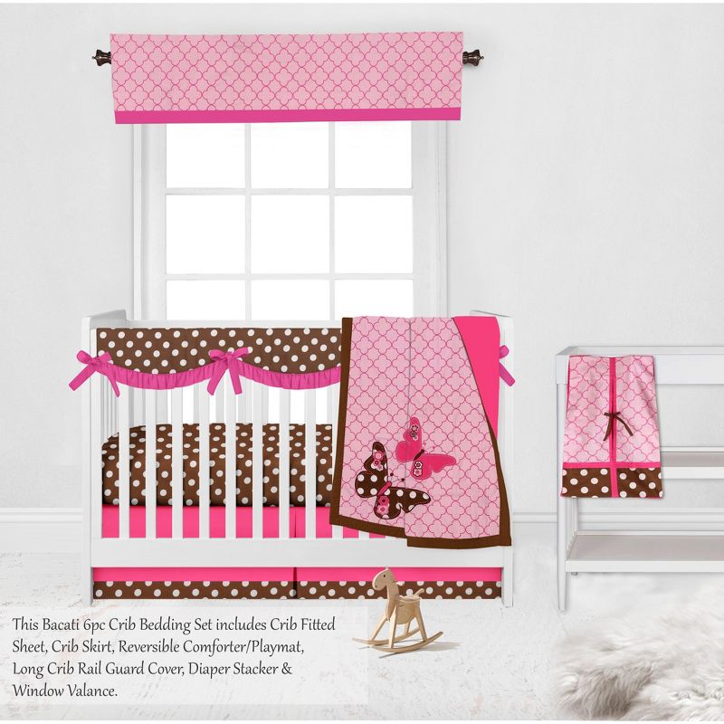 Bacati - Buttefly Pink Chocolate 6 pc Crib Bedding Set with Long Rail Guard Cover, 4 of 12