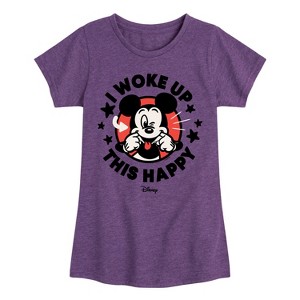 Girls' - Disney - Mickey Mouse I Woke Up This Happy Fitted Short Sleeve Graphic T-Shirt - 1 of 4