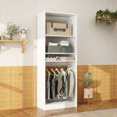 Besiost 36" Wooden Closet Organizer with Adjustable Shelves, Freestanding Wardrobe with Hanging Rails