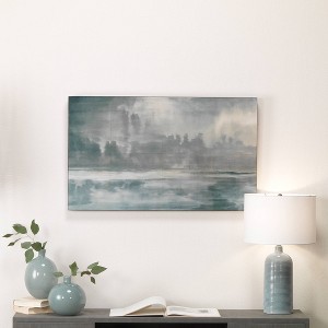 Magnolia Ceramic Table Lamp Blue - Splendor Home: Reactive Glaze, Cotton Drum Shade, UL Listed, 25.5" Height - 1 of 4