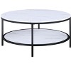 1pc Modern Round Faux Marble Coffee Table with Storage Shelf Black Finish Living Room Wooden Furniture - 2 of 4