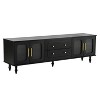 VYNXARIA Retro Design TV Stand with Fluted Glass Doors for TVs Up to 78in, Practical Media Console with 2 Drawers and Cabinets, Black - 3 of 4