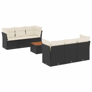 vidaXL Patio Sofa Set with Cushions Outdoor Furniture 7 Piece Poly Rattan - Black and Cream - 1 of 4