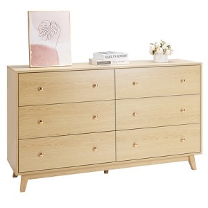 VEVOR 6 Drawer Dresser, Wooden Chest of Drawers with Sliding with Anti-tip Device, Modern Minimalist Dresser Chest, Beige - 1 of 4